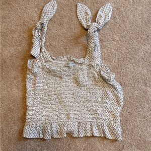 Blue Life White and Black Smocked Crop Top with Tie Straps